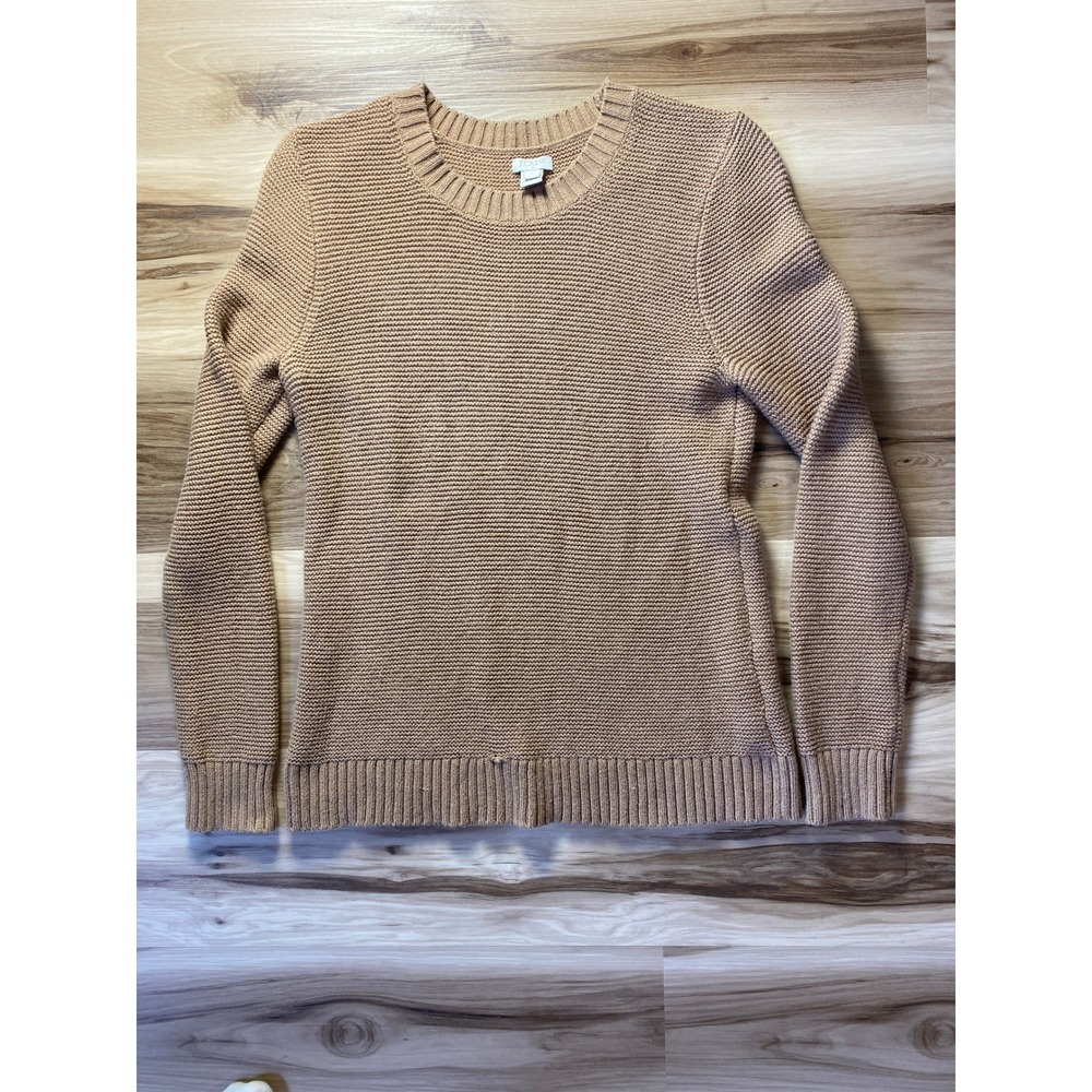 J.Crew Womens‎ Camel Tan Garter Stitch Cotton Nylon Merino Wool Sweater Small